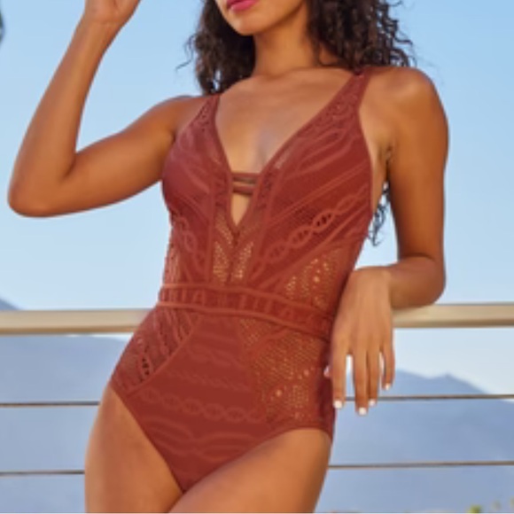 BECCA SWIM Orange Crochet One-Piece Swimsuit - Picture 7 of 8